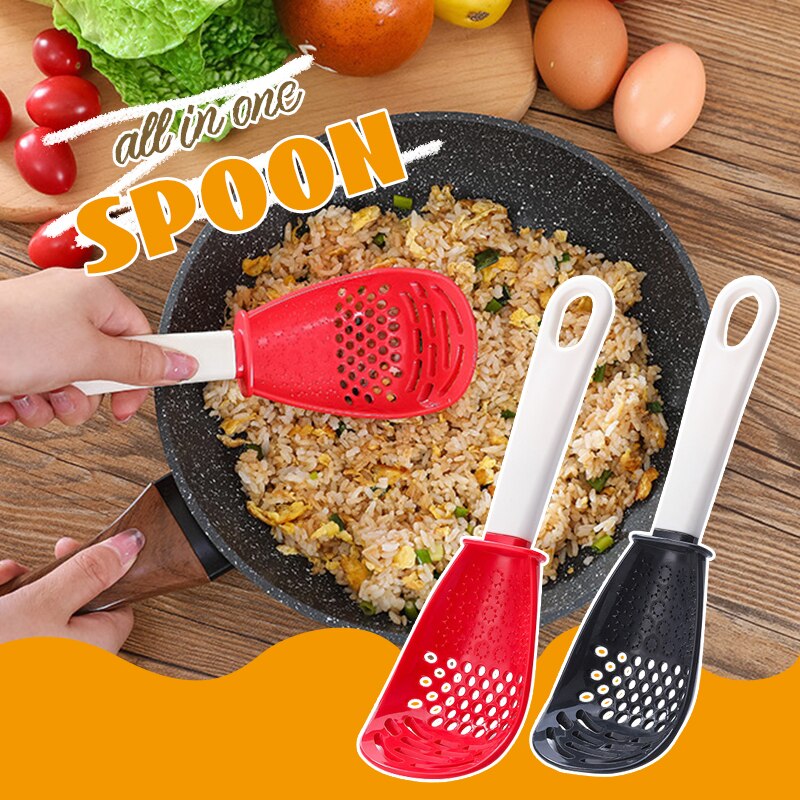 Set mit 2 Multifunktionalen Küchenkochlöffeln, Ergonomische und Hitzebeständige Kochutensilien zum Rühren, Servieren und Abtropfen