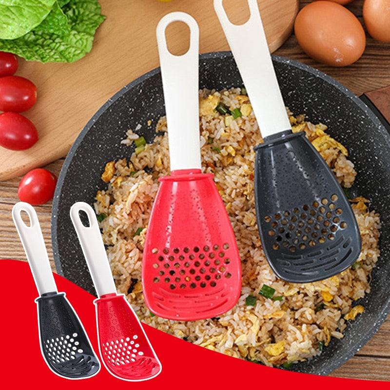 Set mit 2 Multifunktionalen Küchenkochlöffeln, Ergonomische und Hitzebeständige Kochutensilien zum Rühren, Servieren und Abtropfen