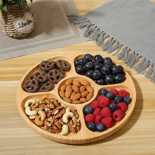 Runde Bambus-Servierschale mit 5 Fächern