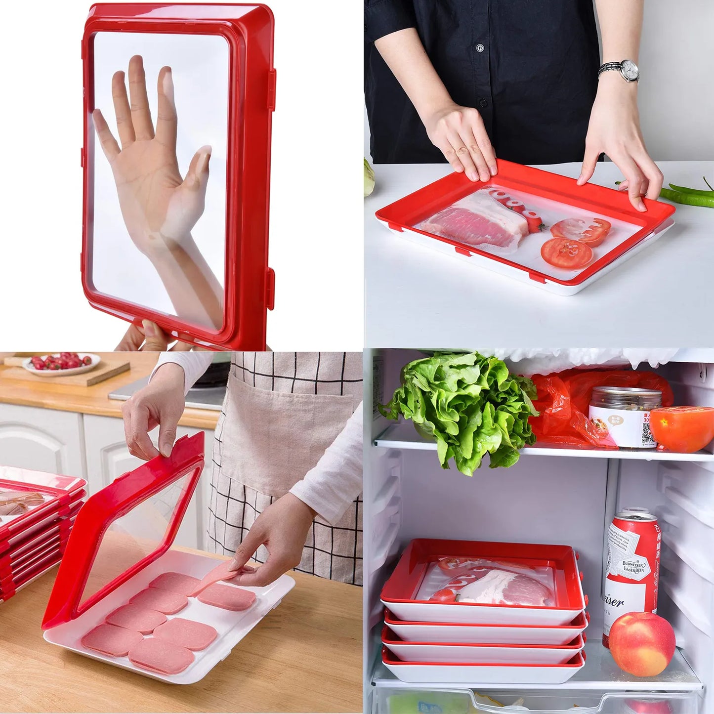 Lebensmittel Konservierung Tablett Set 2er – Stapelbare Frischhaltebox mit luftdichtem Deckel, ideal für die Aufbewahrung von Mahlzeiten und Resten