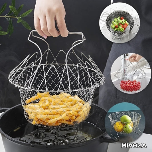 Multifunktionaler faltbarer Frittierkorb aus Edelstahl – Perfekt für Küche und Frittieren