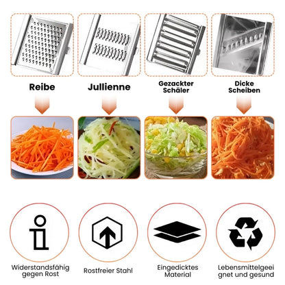 4-in-1 Edelstahl Gemüsehobel – Mehrzweck Gemüseschneider mit 8 scharfen Klingen, ideal für Obst und Gemüse