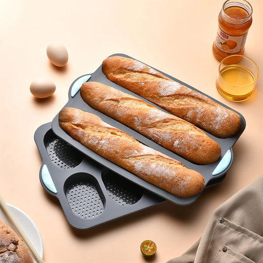 Antihaft Baguette Backform Silikon für 3 oder 8 Brote, Backform für Ofen, Ideal für Küche