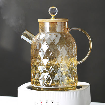 Champagner Teekanne aus Glas mit Bambusdeckel und abnehmbarem Filter, für losen Tee und Früchtetee, 1L / 1,5L / 1,8L