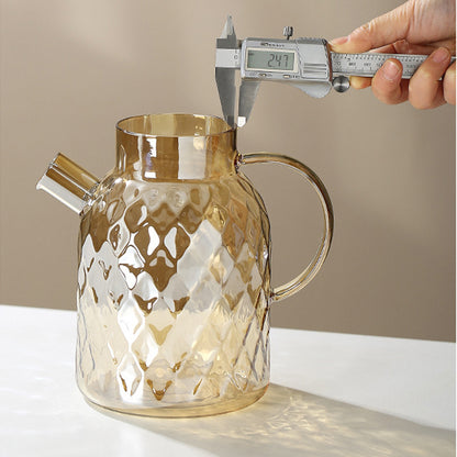 Champagner Teekanne aus Glas mit Bambusdeckel und abnehmbarem Filter, für losen Tee und Früchtetee, 1L / 1,5L / 1,8L