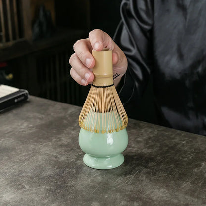 3-in-1 Matcha Set Bambusbesen Teelöffel Keramikstand Traditionelles Teeset für Zuhause, Zubehör und Geschenk