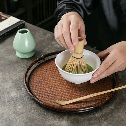 3-in-1 Matcha Set Bambusbesen Teelöffel Keramikstand Traditionelles Teeset für Zuhause, Zubehör und Geschenk