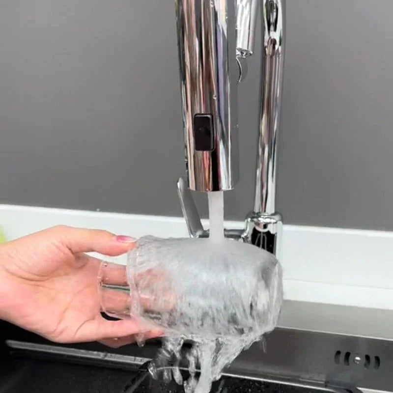 Wasserfall Küchenarmatur - 360° schwenkbarer Wasserhahn für Küche mit Ausziehbrause, Edelstahl, Hochdruck, Modernes Design