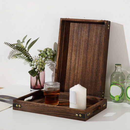 Holz Serviertablett, Multifunktional für Kaffee, Obst, Dessert und Salat – Robustes und leichtes Tablett mit Griffen für Zuhause und Terrasse