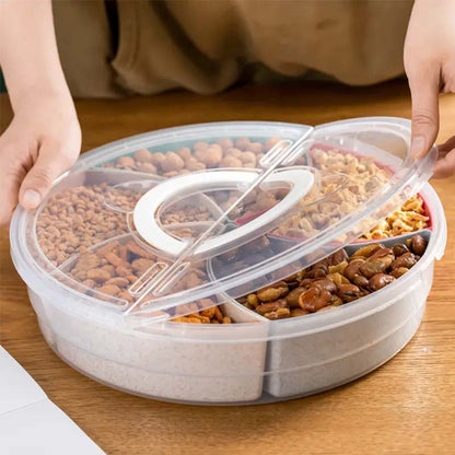 Snackdienblad mit Deckel – 5-Fächer Aufbewahrungsbehälter für Snacks, Früchte, Platzsparend, mit Griff, Große Kapazität