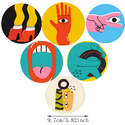 6 Stück Acryl Untersetzer im Picasso-Stil, Getränkeuntersetzer für Tassen und Becher, 9,7 cm