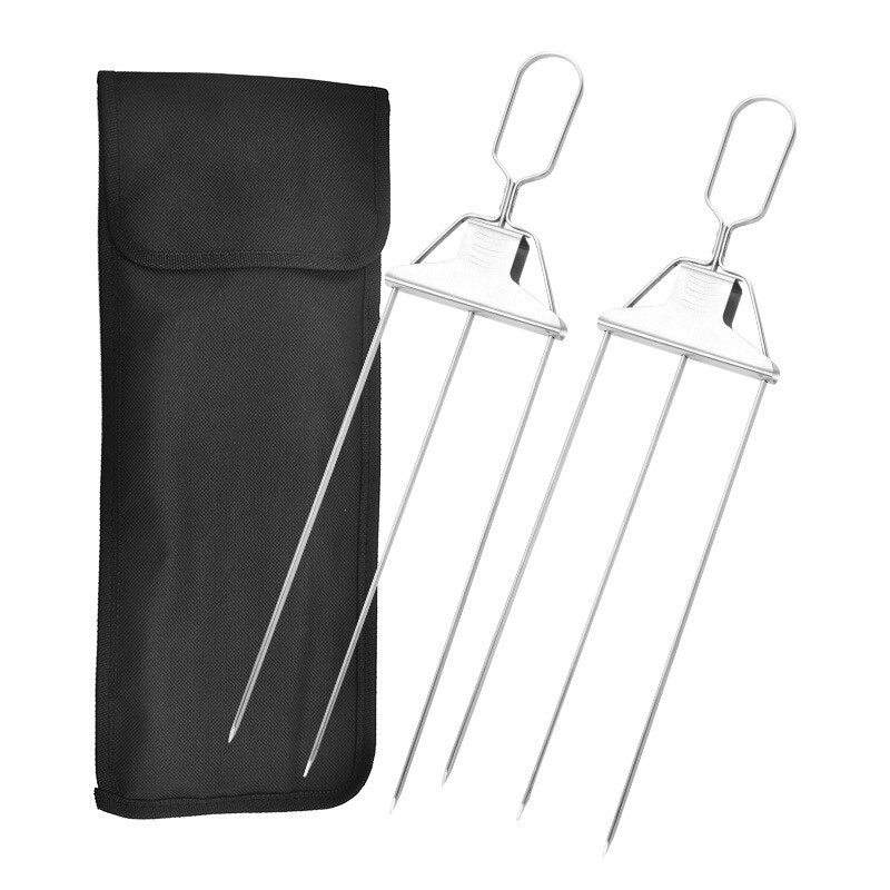2er Set 3-Wege Grillspieße aus Edelstahl, gleichmäßiges Garen für Fleisch, Gemüse und Fisch