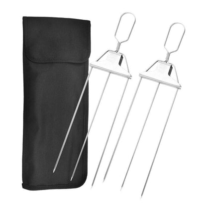 2er Set 3-Wege Grillspieße aus Edelstahl, gleichmäßiges Garen für Fleisch, Gemüse und Fisch