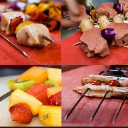 2er Set 3-Wege Grillspieße aus Edelstahl, gleichmäßiges Garen für Fleisch, Gemüse und Fisch