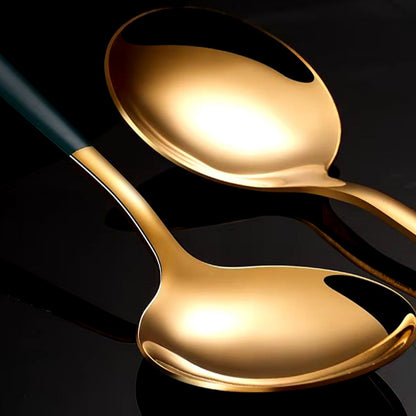 4-teiliges Besteck Set Schwarz Gold mit Essstäbchen und Löffel, Edelstahl Geschirr
