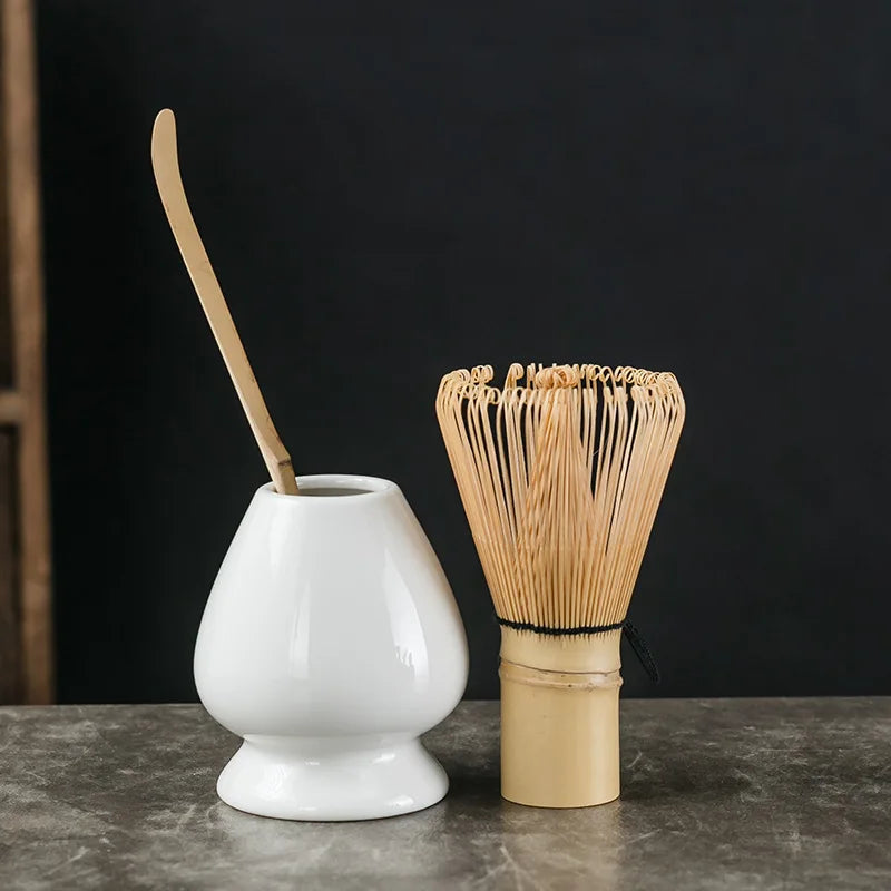 3-in-1 Matcha Set Bambusbesen Teelöffel Keramikstand Traditionelles Teeset für Zuhause, Zubehör und Geschenk