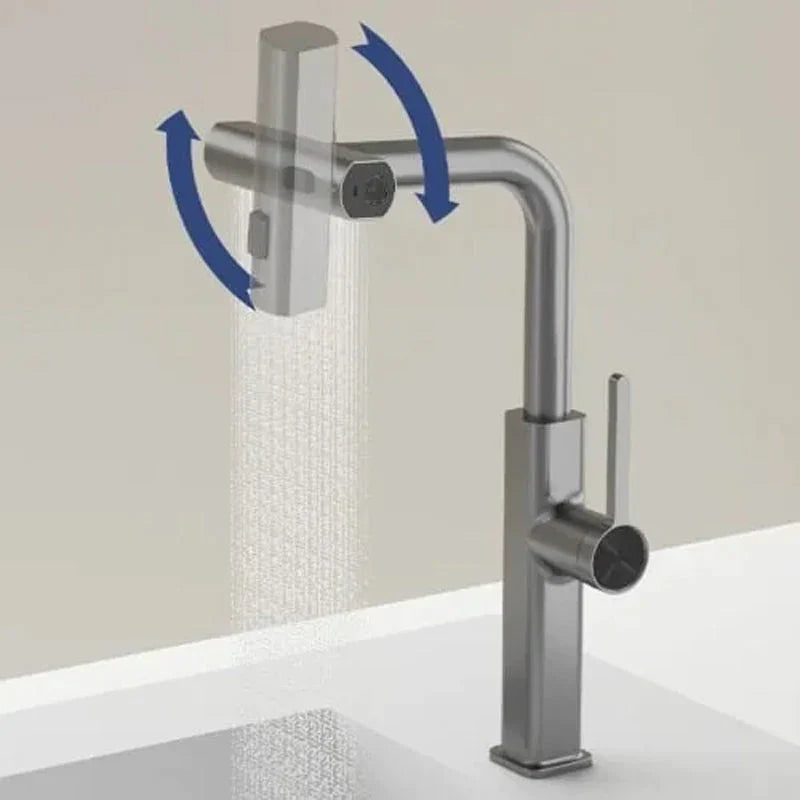 Wasserfall Küchenarmatur - 360° schwenkbarer Wasserhahn für Küche mit Ausziehbrause, Edelstahl, Hochdruck, Modernes Design