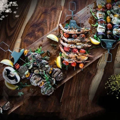 2er Set 3-Wege Grillspieße aus Edelstahl, gleichmäßiges Garen für Fleisch, Gemüse und Fisch