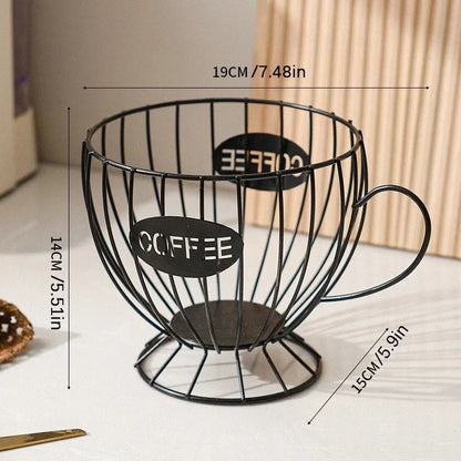 Koffiepadhouder für Kaffeekapseln und -creamer, Große Kapazität, Aufbewahrungsbehälter aus Eisen, Onregelmäßige Form, Gold/Schwarz