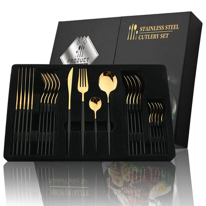 Besteckset 24-tlg. – Gold & Schwarz, Edelstahl