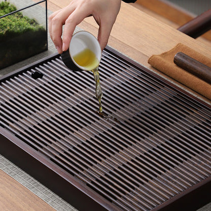 Natürliches Bambus Tee-Tablett mit Wasserablauf – Rechteckiges Kung-Fu Tee Board in Klein und Mittel zum Abgießen und Auffangen von überschüssigem Wasser