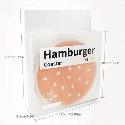 8 Stück Burger Form Coaster Set Silikon Isoliermatte für Tassen und Becher, Kreativ, Kinder Geschenk, Esszimmer Dekoration