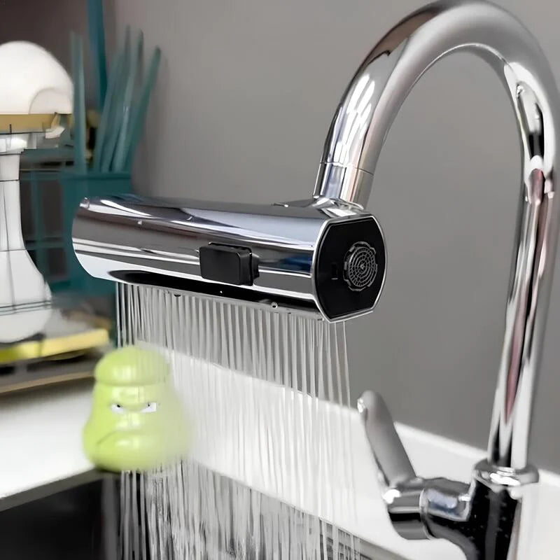 Wasserfall Küchenarmatur - 360° schwenkbarer Wasserhahn für Küche mit Ausziehbrause, Edelstahl, Hochdruck, Modernes Design