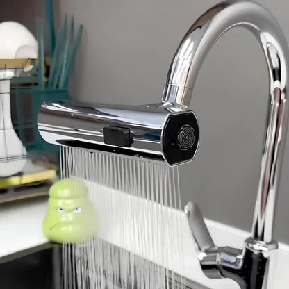 Wasserfall Küchenarmatur - 360° schwenkbarer Wasserhahn für Küche mit Ausziehbrause, Edelstahl, Hochdruck, Modernes Design