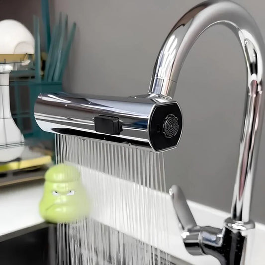 Wasserfall Küchenarmatur - 360° schwenkbarer Wasserhahn für Küche mit Ausziehbrause, Edelstahl, Hochdruck, Modernes Design