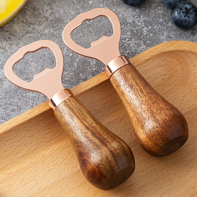Personalisierbarer Bierflaschenöffner aus Edelstahl mit Holzgriff, 2 Stück – Küchenutensil, ideales Geschenk