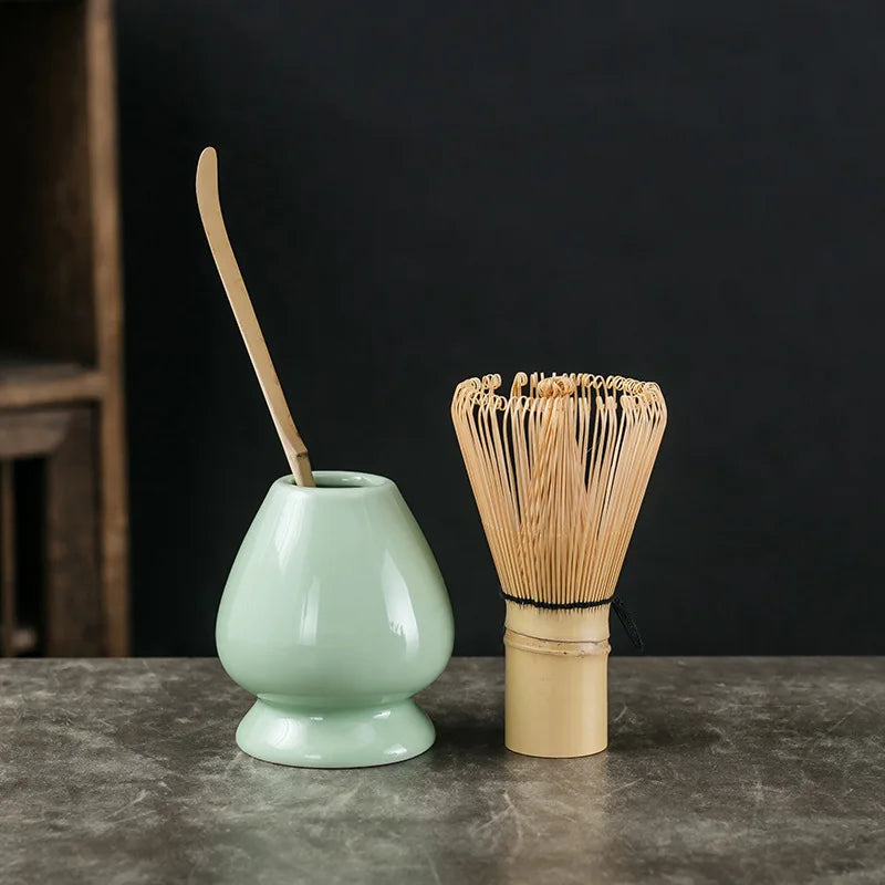 3-in-1 Matcha Set Bambusbesen Teelöffel Keramikstand Traditionelles Teeset für Zuhause, Zubehör und Geschenk