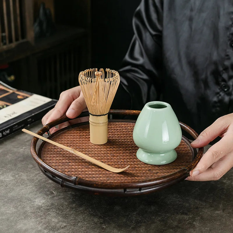 3-in-1 Matcha Set Bambusbesen Teelöffel Keramikstand Traditionelles Teeset für Zuhause, Zubehör und Geschenk