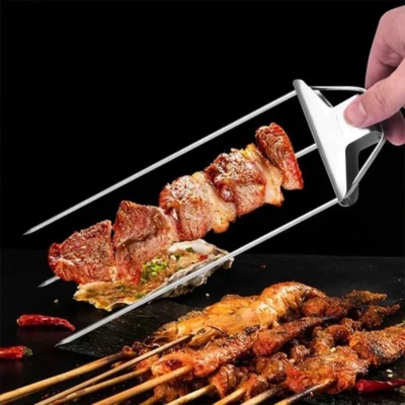 2er Set 3-Wege Grillspieße aus Edelstahl, gleichmäßiges Garen für Fleisch, Gemüse und Fisch