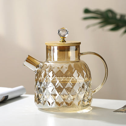 Champagner Teekanne aus Glas mit Bambusdeckel und abnehmbarem Filter, für losen Tee und Früchtetee, 1L / 1,5L / 1,8L