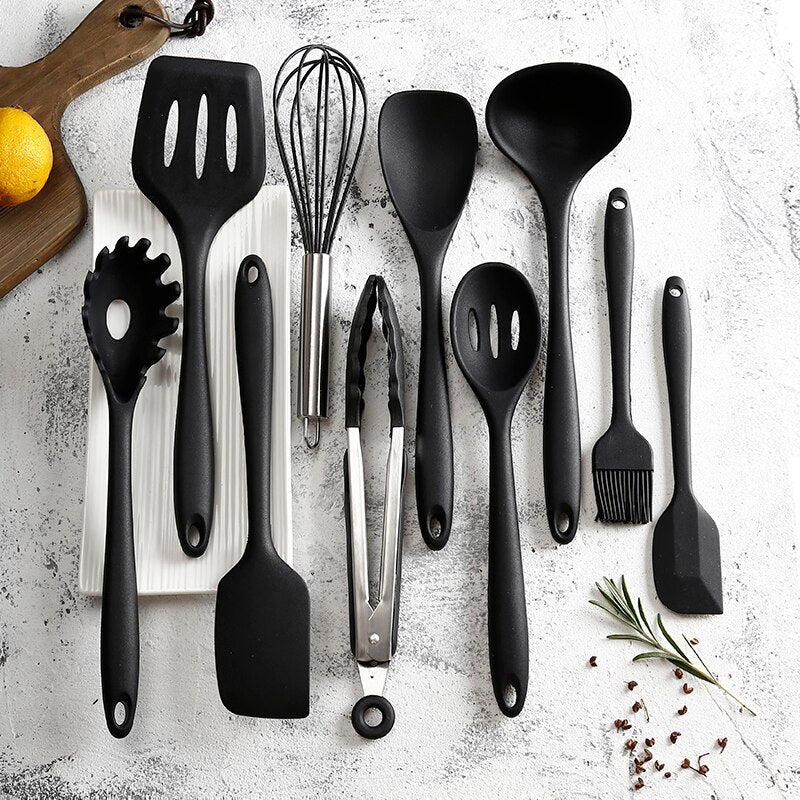 10-teiliges Silikon Küchenutensilien Set, Hitzebeständig, BPA-frei, Antihaft, Langlebig, Spülmaschinenfest