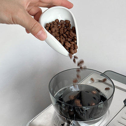 Kaffebohnendosierer Keramik/Walnuss Holz mit Löffel – Espresso Waage und Messbecher für Zuhause