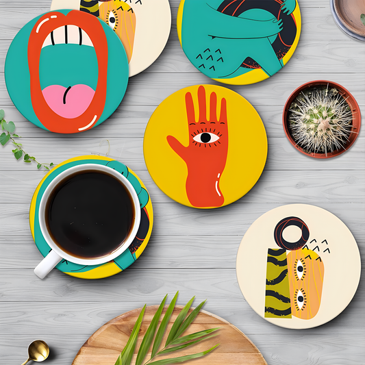 6 Stück Acryl Untersetzer im Picasso-Stil, Getränkeuntersetzer für Tassen und Becher, 9,7 cm