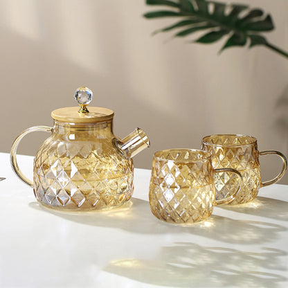 Champagner Teekanne aus Glas mit Bambusdeckel und abnehmbarem Filter, für losen Tee und Früchtetee, 1L / 1,5L / 1,8L