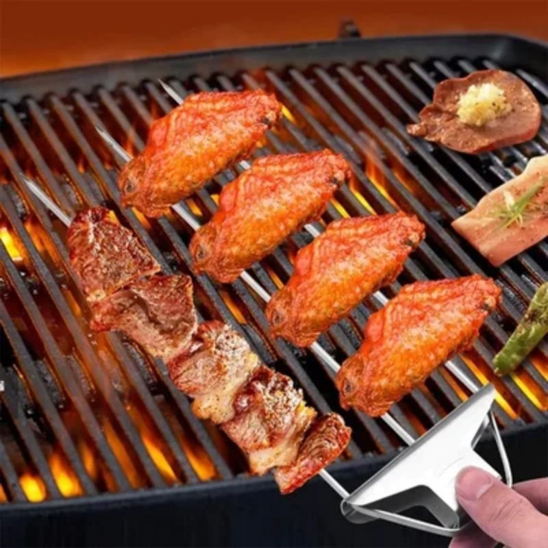 2er Set 3-Wege Grillspieße aus Edelstahl, gleichmäßiges Garen für Fleisch, Gemüse und Fisch