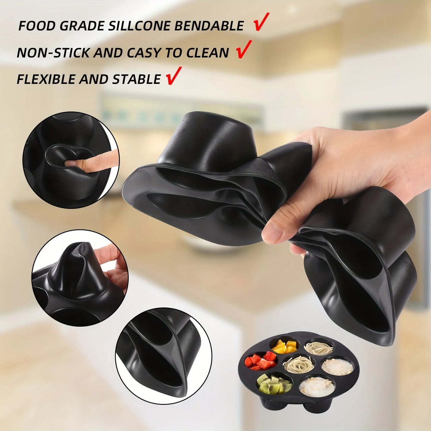 Silikon Kuchenform, Backform, 7 Löcher für Mikrowelle und Airfryer, Heißluftfritteuse