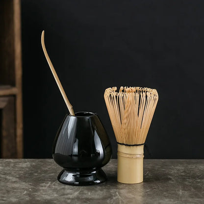 3-in-1 Matcha Set Bambusbesen Teelöffel Keramikstand Traditionelles Teeset für Zuhause, Zubehör und Geschenk