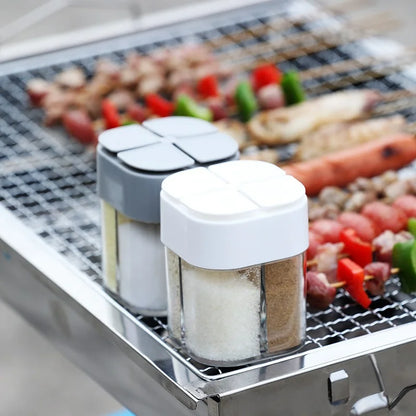 4-in-1 Gewürzspender mit Deckel, Transparent, Salz- und Pfefferstreuer für Outdoor, Camping und Grillen