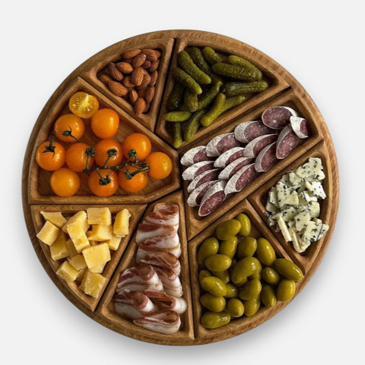 Servierplatte aus Holz mit 8 Fächern – Stilvolles Tablett für Snacks, Käse & Tapas
