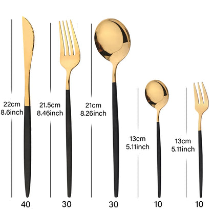 30-teiliges Besteck Set aus Edelstahl, Goldfarben, Hochglanzpoliert, Messer, Gabel, Löffel, Komplettes Tafelbesteck