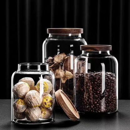 Große Kapazität Glas Aufbewahrungsbehälter mit Holzdeckel, 1200/2000/3000 ml, luftdicht, ideal für Kaffee, Tee und Vorräte