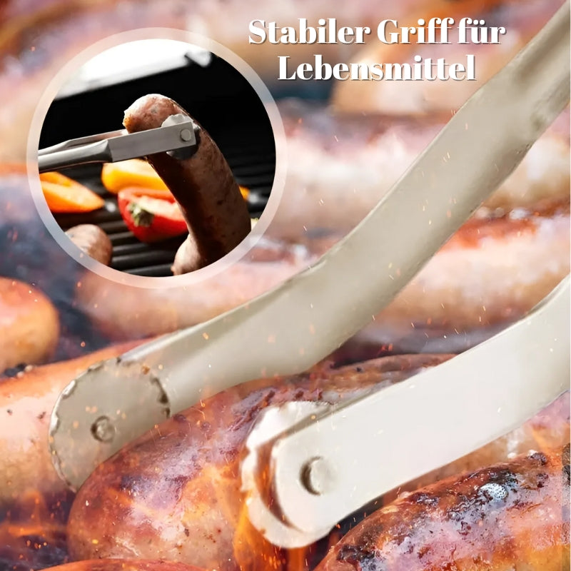 Langlebige BBQ-Würstchenzange aus Edelstahl, 38 cm, hitzebeständig, rostfrei