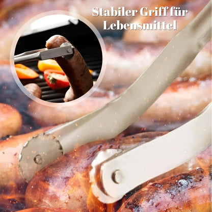 Langlebige BBQ-Würstchenzange aus Edelstahl, 38 cm, hitzebeständig, rostfrei