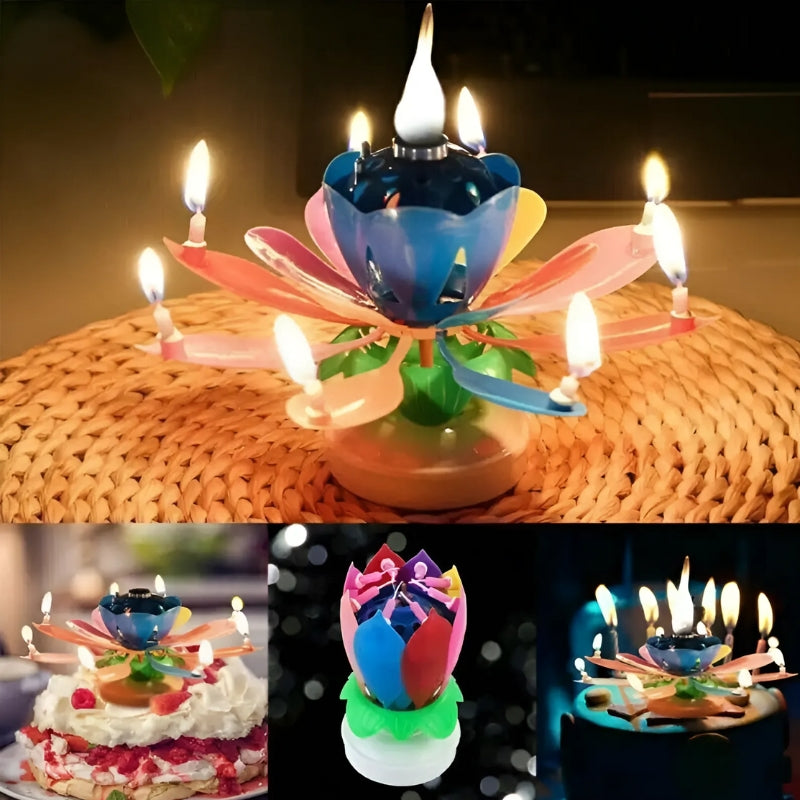Set of 3 rotierende Lotus-Musikkerzen für Geburtstags- & Partydekoration – Magische Kerze mit Musik, Ideal für Feiern