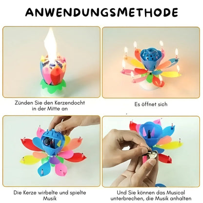 Set of 3 rotierende Lotus-Musikkerzen für Geburtstags- & Partydekoration – Magische Kerze mit Musik, Ideal für Feiern