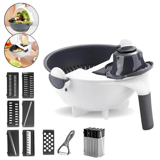 2-in-1 Gemüseschneider &amp; Sieb, Multifunktionales Küchengerät für schnelles Schneiden, Hacken und Abtropfen von Gemüse und Obst